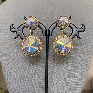 Vintage Aurora Borealis AB Rivoli Crytal Drop Earrings